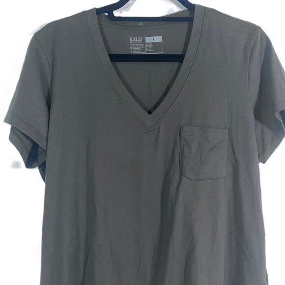 5.11 Tactical Tops - 5.11 Tactical Women’s Essential V‑Neck Tee – Large, Army Green, New
